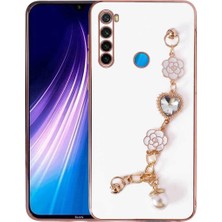 MCasering Xiaomi Redmi Note 8 Taşlı Ultra Şık Elcekli Telefon Kılıfı Beyaz1