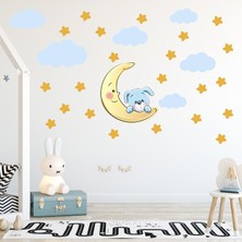 Hepta Collection Tilkidünyası Sevimli Köpekcik Sarı Yıldızlar ve Mavi Bulutlar Dekoratif Bebek Çocuk Odası Duvar Stic