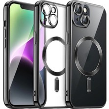 MCasering Apple Iphone 15 Plus Kılıf Kamera Lens Korumalı Magsafe Şarj Kilifi Şeffaf Renkli Yumuşak Kapak Black