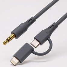 Hepta Collection Type-C + Lightning To 3.5mm Kablosu – 100CM Silikon Malzeme, Araba Ses Sistemi, Kulaklık V