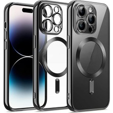 MCasering Apple Iphone 14 Pro Kılıf Kamera Lens Korumalı Magsafe Şarj Kilifi Şeffaf Renkli Yumuşak Kapak Siyah