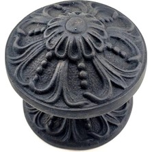 Cntma Antika Tarz Dekoratif Pirinç Çiçekli Kapı Tokmağı - 80 mm Çap, Oksit