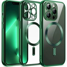 MCasering Apple Iphone 15 Pro Kılıf Kamera Lens Korumalı Magsafe Şarj Kilifi Şeffaf Renkli Yumuşak Kapak Yeşil