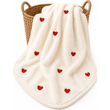 Lilliy Kalp Nakışlı Welsoft Bebek Battaniyesi 90X100 cm Yenidoğan Bebek Battaniyesi