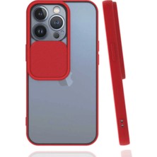 Lionmycase Iphone 13 Pro Uyumlu Kılıf Slayt Kaydırmalı Sürgülü Lens Kamera Korumalı Renkli Silikon Kapak Kırmızı