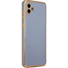 Andeka Samsung Galaxy A04 Uyumlu Kılıf Kenarları Altın Renkli Kamera Korumalı Silikon Kapak Mavi