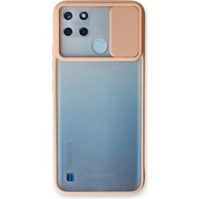 Realme C25Y Kılıf Transparan Mat Sürgülü Kamera Korumalı Silikon - Lila Pembe