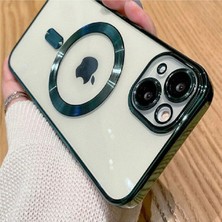 MCasering Apple Iphone 14 Plus Kılıf Kamera Lens Korumalı Magsafe Şarj Kilifi Şeffaf Renkli Yumuşak Kapak Yeşil