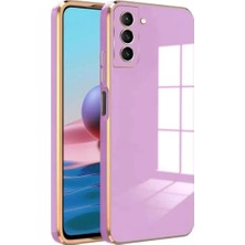 MCasering Samsung Galaxy S23 Fe  Uyumlu Telefon Kılıfı Parlak Kenarları Gold Detaylı Silikon Kılıf Açık Mavi Mor