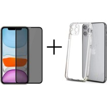 Iphone 11 Pro Şeffaf Kılıf Tıpalı ve Hayalet Siyah Tam Kaplayan Ekran Koruyucu Şeffaf