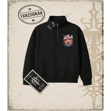 Tarzsokak One Piece Anime Karakterleri  Unisex Polo Yaka Yarım Fermuarlı Sweatshirt Beyaz