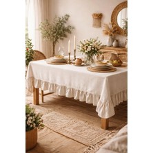 Kai Home Organik Ham Keten Fırfırlı Masa Örtüsü 160X220CM
