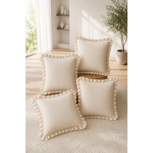Kai Home 4'lü %100 Pamuk Krem Kırlent Kılıfı – Dekoratif Fırfırlı Model, 45X45 cm