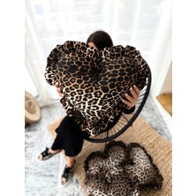 Kai Home Leopard Kalp Fırfırlı Keten Iç Dolgulu Yastık / Kırlent 40CM