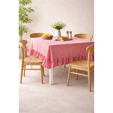 Kai Home Organik Kırmızı Kareli Fırfırlı Masa Örtüsü / Piknik Örtüsü 160X220