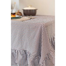 Kai Home Kahverengi Kareli Fırfırlı Masa Örtüsü / Piknik Örtüsü 150X150