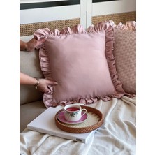 Kai Home Rosy Fırfırlı Keten Kırlent Kılıfı Pembe