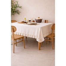 Kai Home Organik Ham Keten Fırfırlı Masa Örtüsü 150X150CM