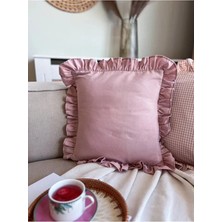 Kai Home Rosy Serisi Fırfır Detaylı Keten Kırlent Kılıfı 45X45 cm Dekoratif Koltuk ve Yatak Odası Yastık Kılıfı