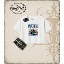Tarzsokak One Piece Anime Karakterleri  Kadın Crop Tişört Beyaz