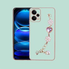 MCasering Xiaomi Note 12 Pro 5g Uyumlu Canlı Renkli Altın Kenar Çizgili Bileklikli Taşlı Silikon Kılıf Turkuaz