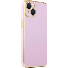 MCasering Apple Iphone 13 Uyumlu Kılıf Kenarları Altın Renkli Kamera Korumalı Silikon Kapak Lila