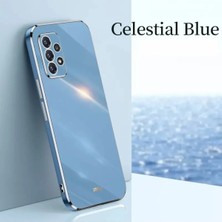 MCasering Samsung Galaxy A13 4g Uyumlu Kılıf Altın Detaylı Canlı Renkli Silikon Acik Mavi