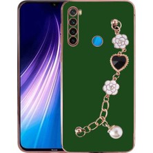 MCasering Xiaomi Redmi Note 8 Uyumlu Kılıf Kamera Korumalı Parlak Gold Kenarlı Kalpli Bileklikli Altın