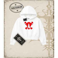 Tarzsokak One Piece Anime Karakterleri  Kadın Crop Kapşonlu Sweatshirt Beyaz