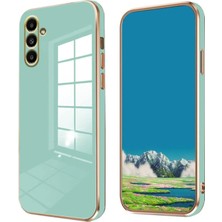 MCasering Samsung Galaxy A14 Uyumlu Kılıf Altın Detaylı Canlı Renkli Silikon Acik Yesil