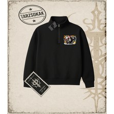 Tarzsokak One Piece Anime Karakterleri  Unisex Polo Yaka Yarım Fermuarlı Sweatshirt Beyaz