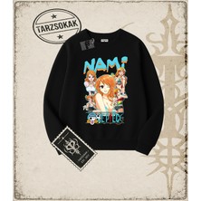 Tarzsokak One Piece Anime Karakterleri  Oversize Unisex Bisiklet Yaka Sweatshirt Beyaz
