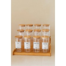 Kai Home Ahşap Merdiven Standlı 12LI 300 ml Baharatlık 12 Adet Ahşap Kaşık