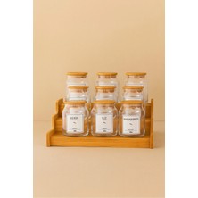 Kai Home 9 Lu Cam Bambu Vakum Kapaklı Baharat Seti Kapaklı, Etiketli, Merdiven Standlı Set