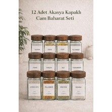 Kai Home 12LI Cam Akasya Kapaklı Kare Baharatlık Seti (14 Adet Etiket)