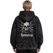 Sevbano Rammstein Rock Metal Müzik Grubu Baskılı Unisex Oversize Yıkamalı Premium Hoodie Sweatshirt