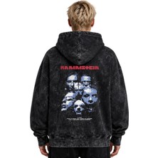 Sevbano Rammstein Rock Metal Müzik Grubu Baskılı Unisex Oversize Yıkamalı Premium Hoodie Sweatshirt