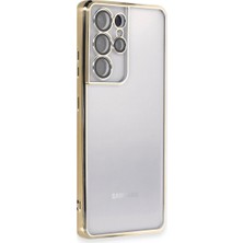 Mep Samsung Galaxy S21 Ultra Kılıf Razer Lensli Silikon - Gold Najmaddin