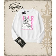 Tarzsokak One Piece Anime Karakterleri  Oversize Unisex Bisiklet Yaka Sweatshirt Beyaz