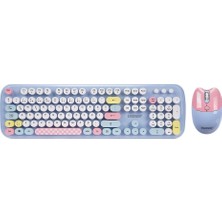 Nusrat Bilişim Everest KM-6284 Whısker Renkli Tuşlu Mavi Kablosuz Q Klavye + Mouse Set