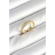 Pazarcan Gold Renk Şerit Zirkon Taşlı Kadın Yüzük