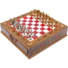 Zero Land Novapazr Saklamalı Satranç Roma Oymalı SC38S - 32CM, Kırmızı Tahta - SC32K