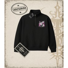 Tarzsokak One Piece Anime Karakterleri  Unisex Polo Yaka Yarım Fermuarlı Sweatshirt Beyaz