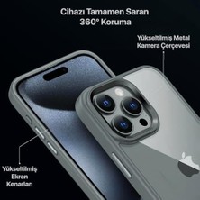 iPhone 15 Pro Için Hybrid Serisi Arkası Kristal Şeffaf Polikarbonat Kenarları Silikon Kamera Lens Çerçevesi ve Tuşları Metal Yüksek Kalite Şeffaf Silikon Kılıf (Titanyum Gri, Klasik)