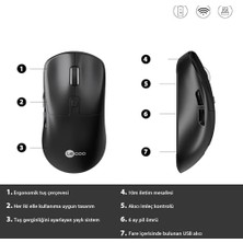 WS216 Kablosuz 1600DPI 7 Tuşlu Sessiz Pc, Mac, Dizüstü Bilgisayar Için, USB Mini Alıcı ile Optik Mouse Siyah (Siyah)