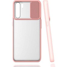 Oppo A91 ile Uyumlu Kılıf Slayt Sürgülü Arkası Buzlu Lensi Kapak - Pembe Açık