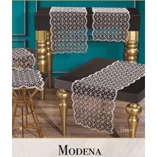 Krem Modena Model 5 Parça Tül Işlemeli Masa Örtüsü Yolluk Seti Dekoratif