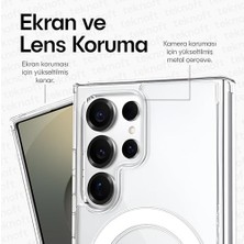 Galaxy S25 Ultra Için Magsafe ile Uyumlu Şok Emici Silikon Kenar Sararma Önleyici Arkası Sert Parmak Izi Tutmayan Darbeye Dayanıklı Manyetik Şeffaf Kılıf