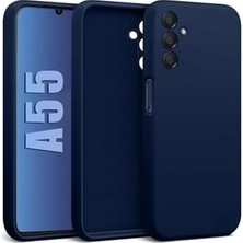 Galaxy A55 ile Uyumlu Kadife Iç Yüzeyli Kamera Korumalı Şok Emici Silikon Kılıf – Lacivert