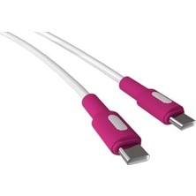 Type C-C Power Delivery Hızlı Şarj Kablosu, Beyaz Kablo, Beyaz/fuşya Uçlar (150 Cm)